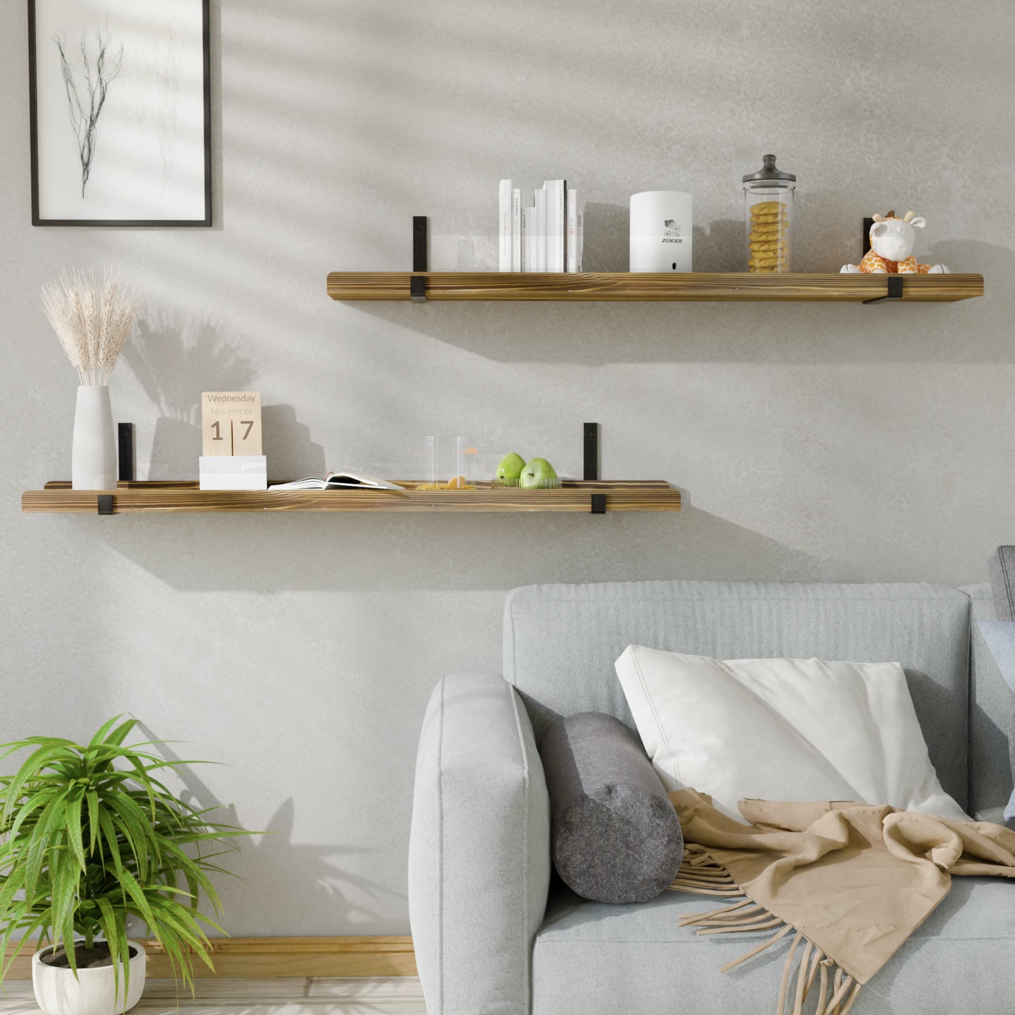 Pine Natural Wood Floating Shelves With Lip, 36 Inches Long Reclaimed