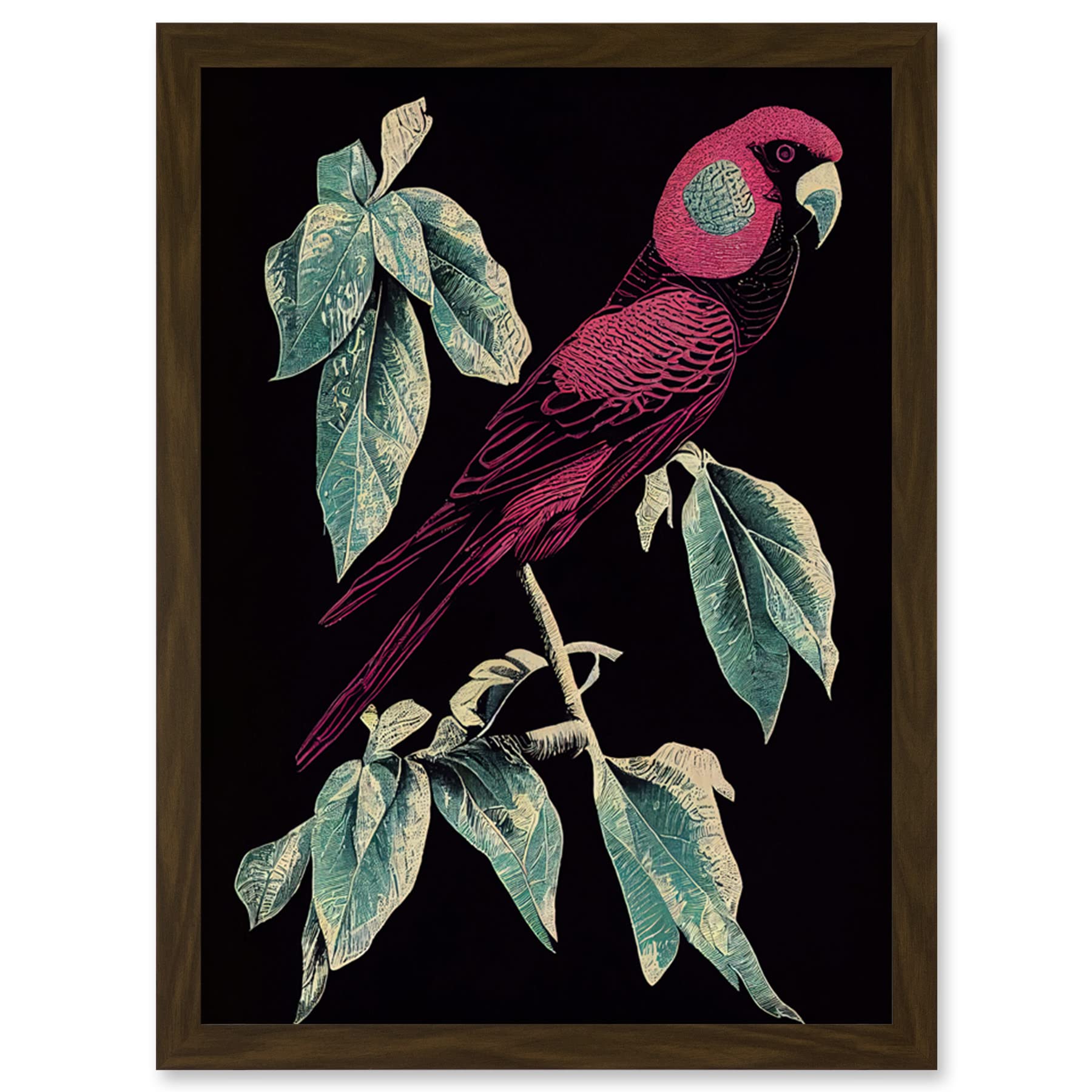 Wee Blue Coo Burgundy Parakeet Retro Modern Vintage Tropical Jungle Artwork Framed Wall Art Print A4