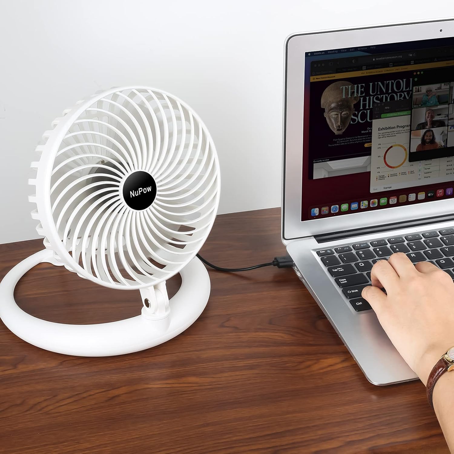 Desk Fan 8-Inch Quiet Small Table Fan, USB Powered Portable Foldaway Fan Adjustable 540-degree Angle, 3 Speed, Wall Mount, Mini Room Personal Fan for Home Bedroom Office, 5ft Cable (White)