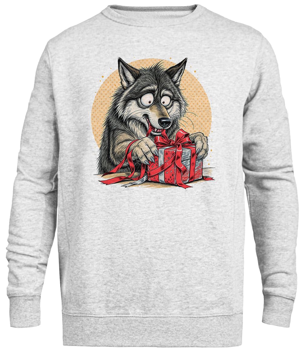 Wilk Bożonarodzeniowy Szary Sweter Unisex Z Okrągłym Dekoltem Bez Płci Unisex Grey Jumper Genderless Crewneck