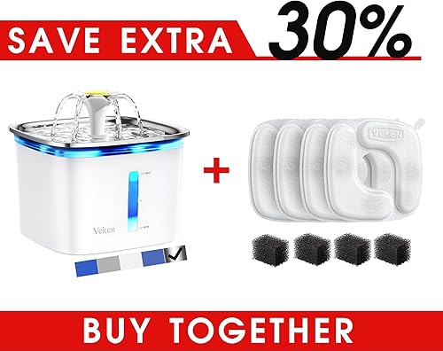 Miniatura 1 de Veken Juego de 8 filtros y esponjas de repuesto para mascotas de 95 onzas (plata, acero inoxidable)