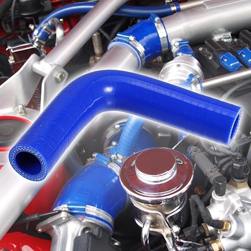 Miniatura 2 de X AUTOHAUX 1 Unidades 0.748 in 0.75 "ID 90 Grados Codo Motor Silicona Manguera Azul para Coche Intercooler Tuberías de Entrada con 2 Unids