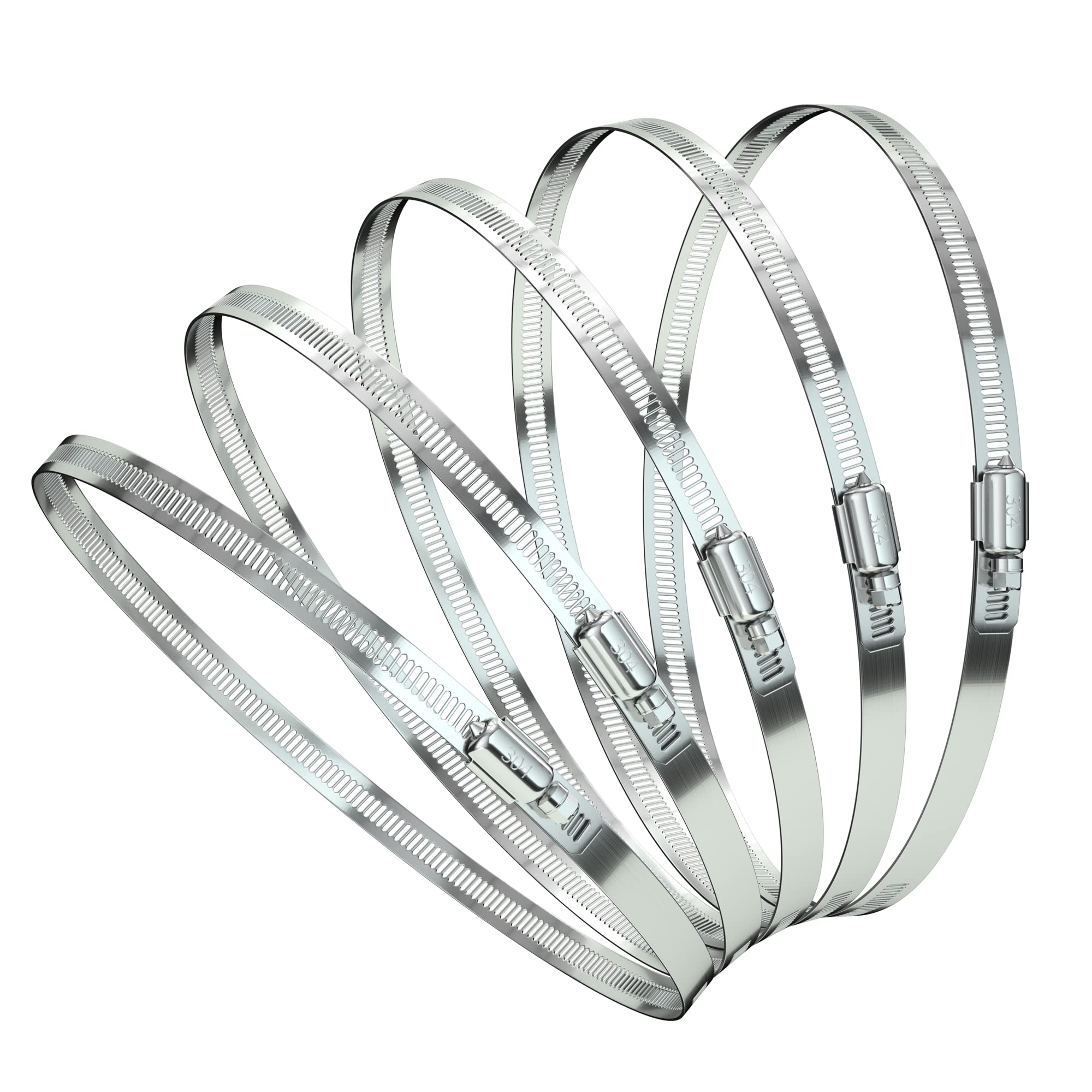 Hose Clamp Set - 5PCS 10 inch 304 Stainless Steel Worm Gear Hose Clamps for Fuel Line,dryer,Intercooler，Garden Water Pipe and Washing machine,