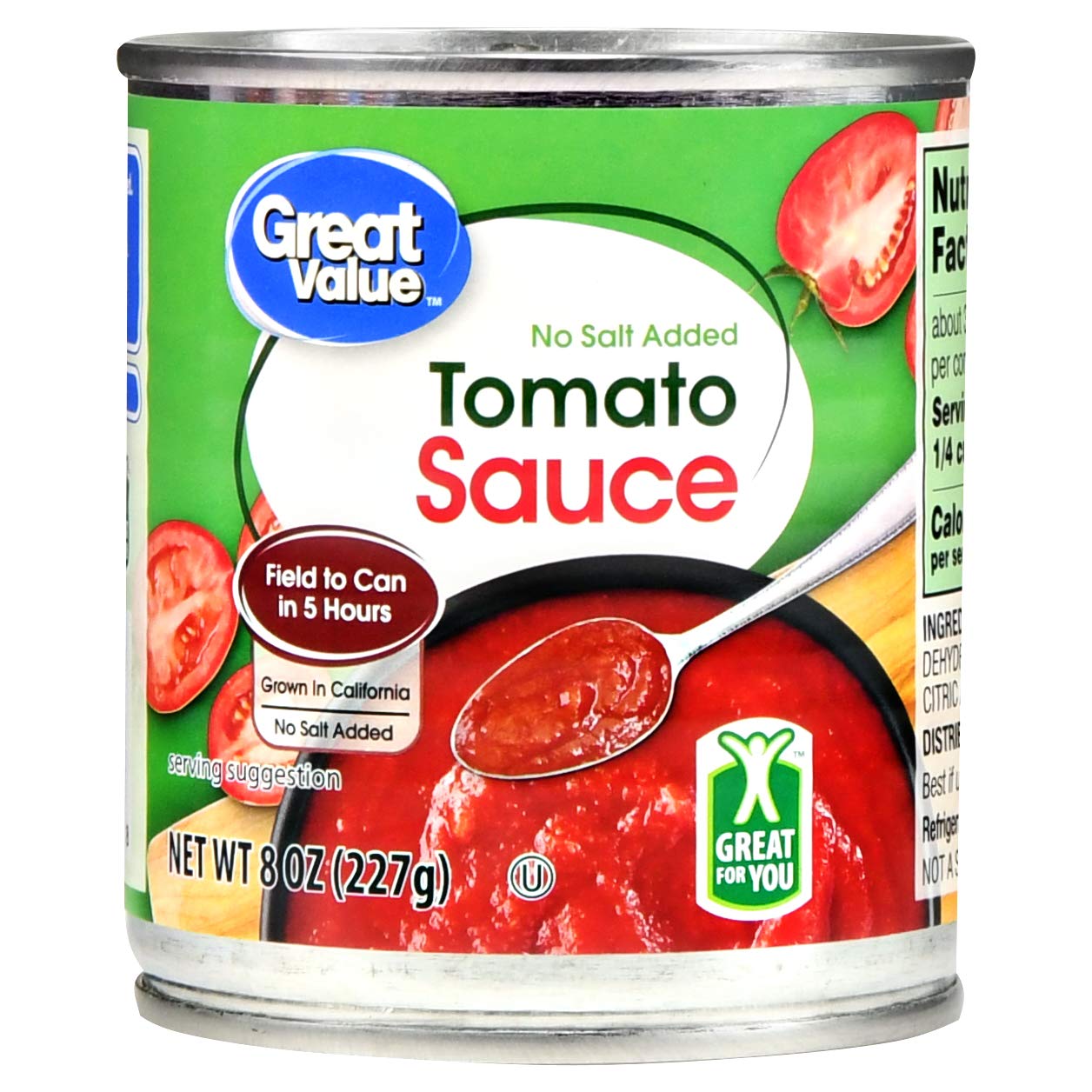Great Value No Salt Added Tomato Sauce, 8 oz Grocery