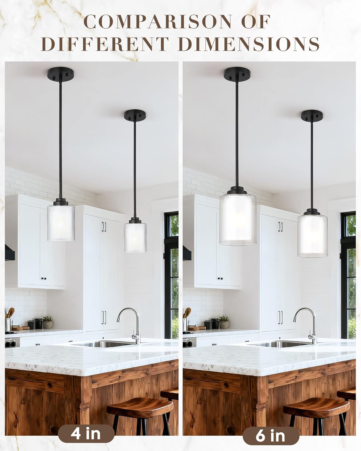 TENGXIN Modern Pendant Light,6 Inch Matte Black Pendant Lights Kitchen Island,Farmhouse Pendant Lighting for Dining Room Bedroom Bar Office,TXPLBK02-L