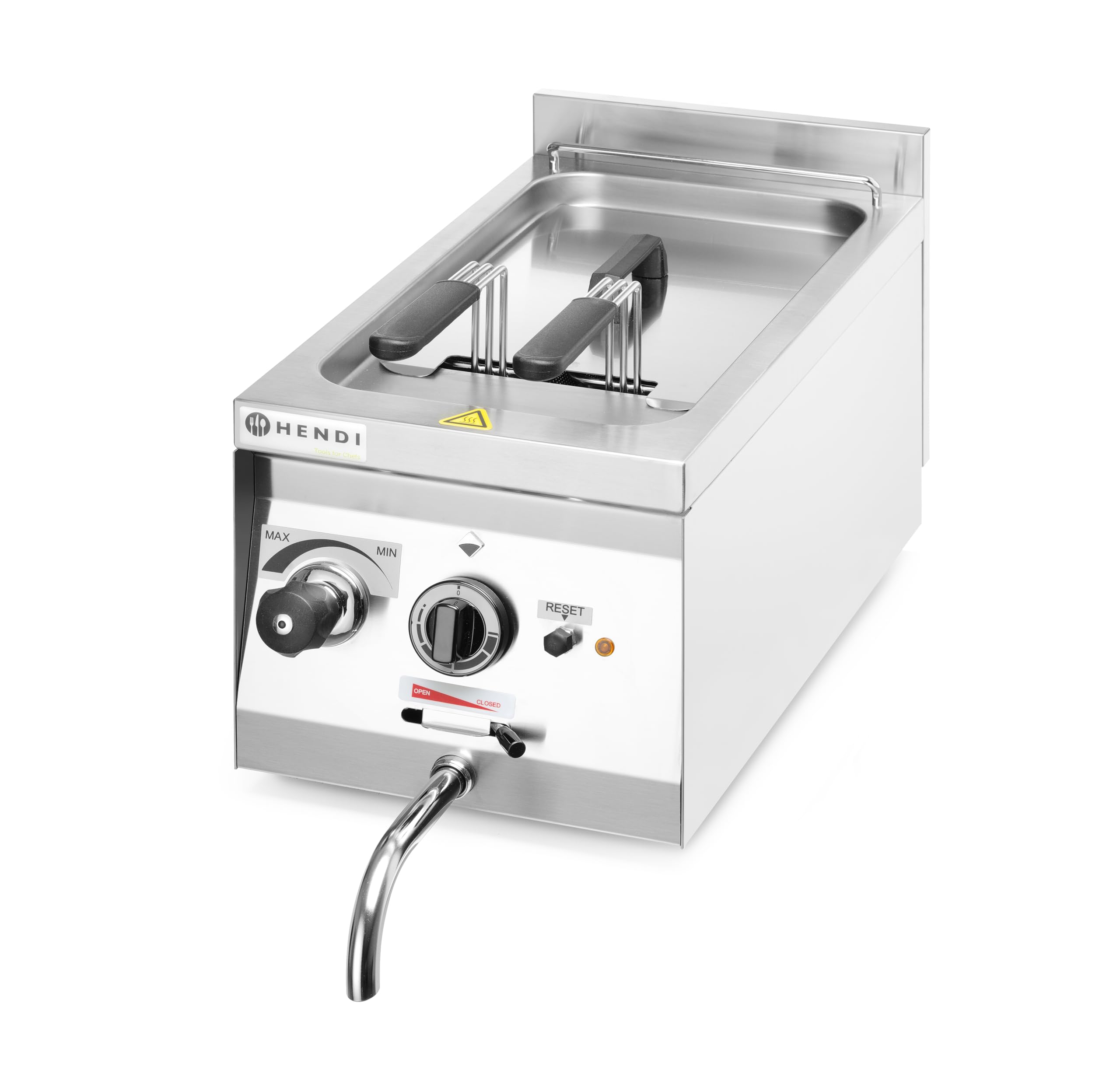 HENDI Cuocipasta elettrico, per gnocchi, canederli, dumplings, verdure, con 2 cestelli, rubinetto di scarico, temperatura: da 30°C a 120°C, 10L, 230V/3500W, 800x330x(H)380mm, in acciaio inox