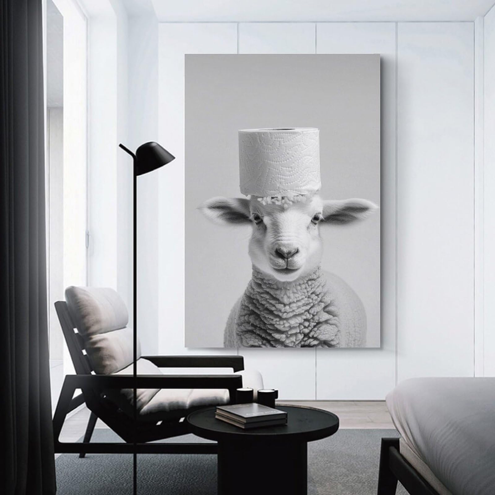 Junmoney Unframe-Style-5 Toilet Paper Lamb Home Decor Wall Art, 24X36inch(60X90cm), For Bedroom, Lounge Or Dressing Area, Canvas Wall Decor For Personal Spaces