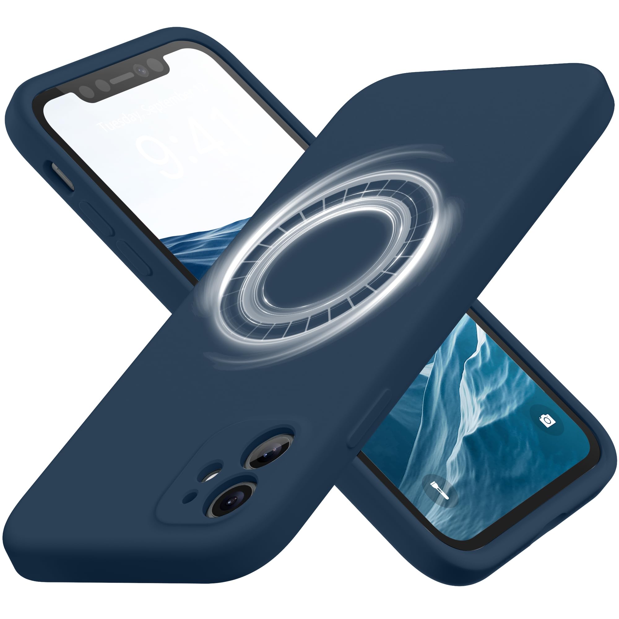 Magnetic for iPhone 11 Phone Case Silicone, Compatible with MagSafe, [Full Camera Protection][Screen Protector] Slim Shockproof Protective Case for iPhone 11 6.1", Deep Blue