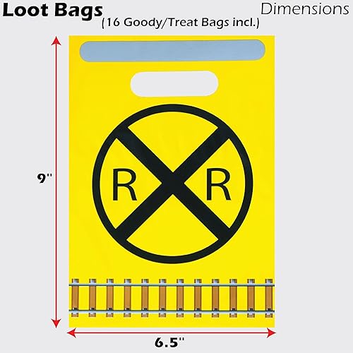 Miniatura 6 de Havercamp 88 platos de ferrocarril y decoraciones de fiesta para 16 platos de 9 pulgadas, servilletas, tazas de 12 onzas, bolsas de botín, palillos