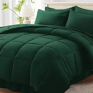 Anluoer California King Size Bed in a Bag 7 Pieces,Emerald Green Cal King Comforter Set with Sheets,All Season Bedding Sets with Comforter,Pillow Shams,Pillowcases,Flat Sheet,Fitted Sheet