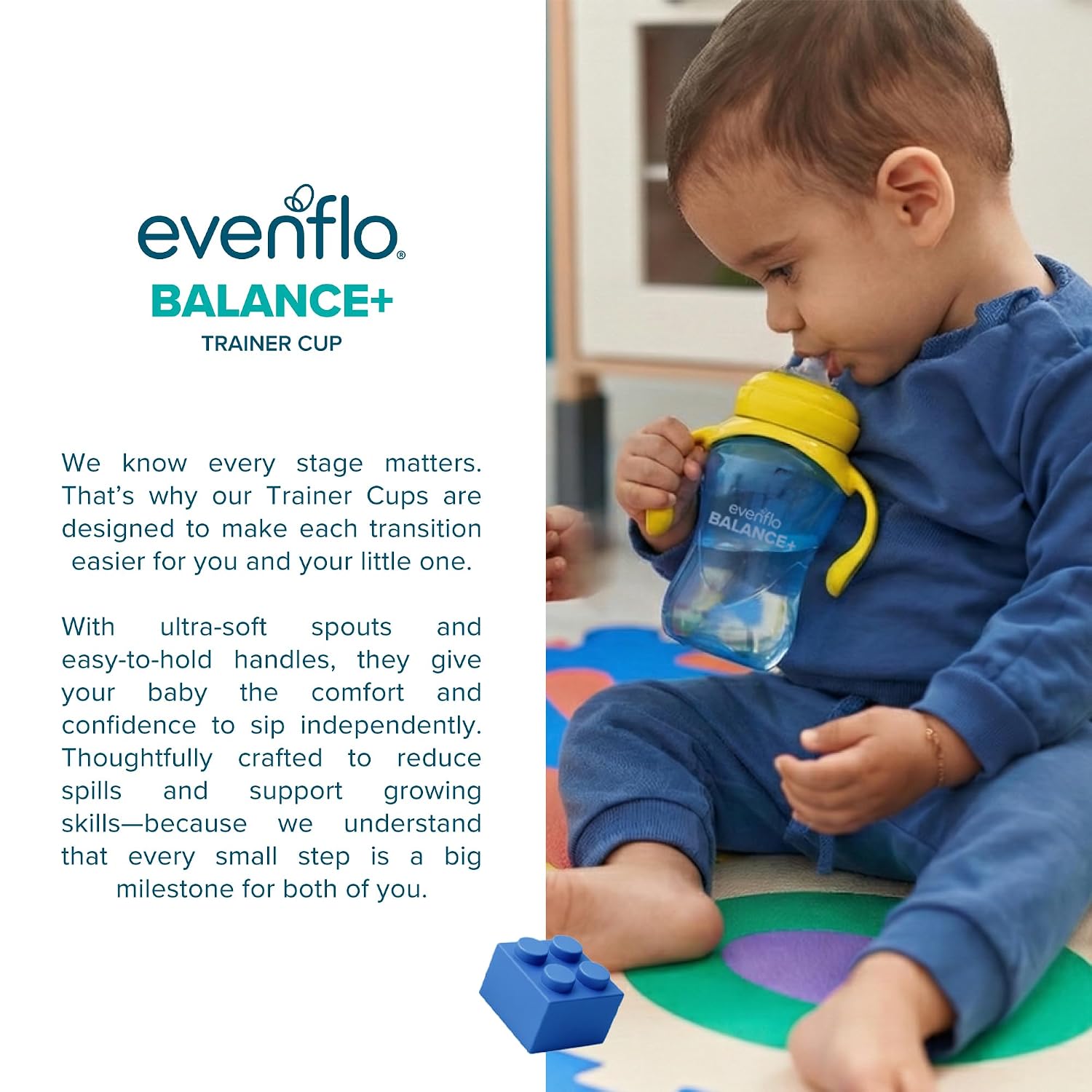Evenflo Balance+ Trainer Cups for Babies 6+ Months, Blue and Green, 9oz, 2 Pack, Ergonomic Design with Ultra Soft Spout
