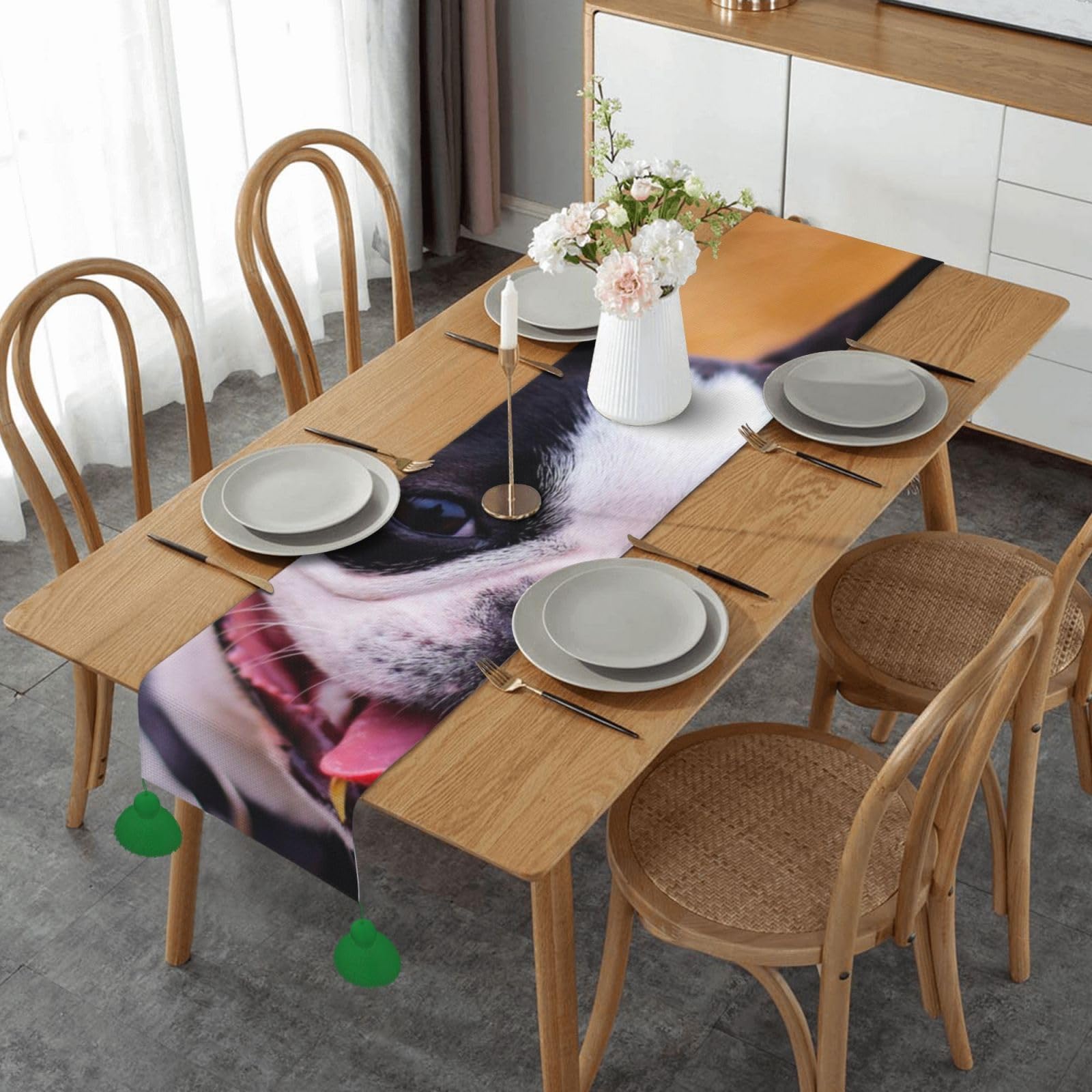 Chemin de table en lin lavable 35x152 cm pour repas de famille