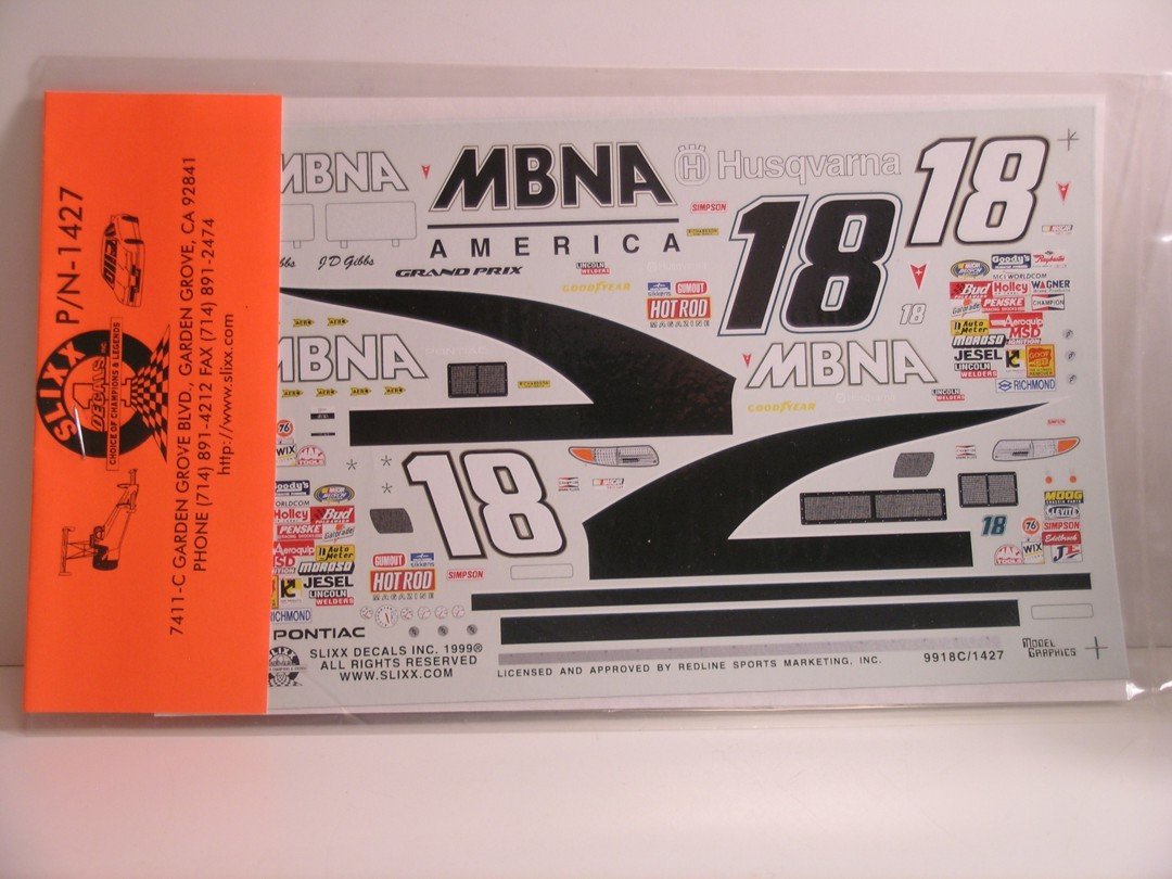 Slixx Decals 1/24 - 1/25 Scale "MBNA America" for the Pontiac Grand Prix