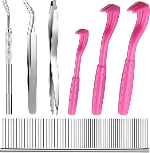 Boao Kit de herramientas de eliminación de garrapatas, incluye 3 removedores de plástico, 3 pinzas de acero inoxidable con peine para perros y gatos