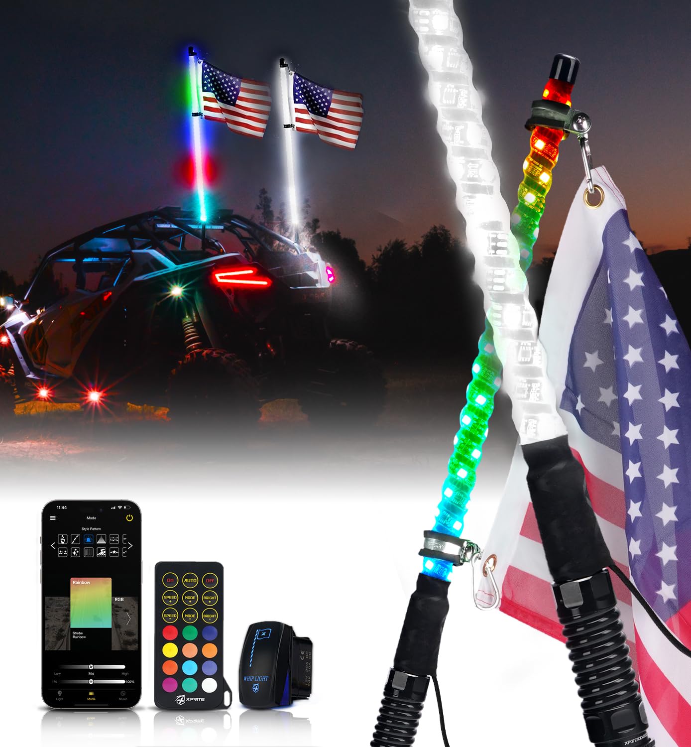 Xprite 2PC 3FT RGBW LED Whip Light