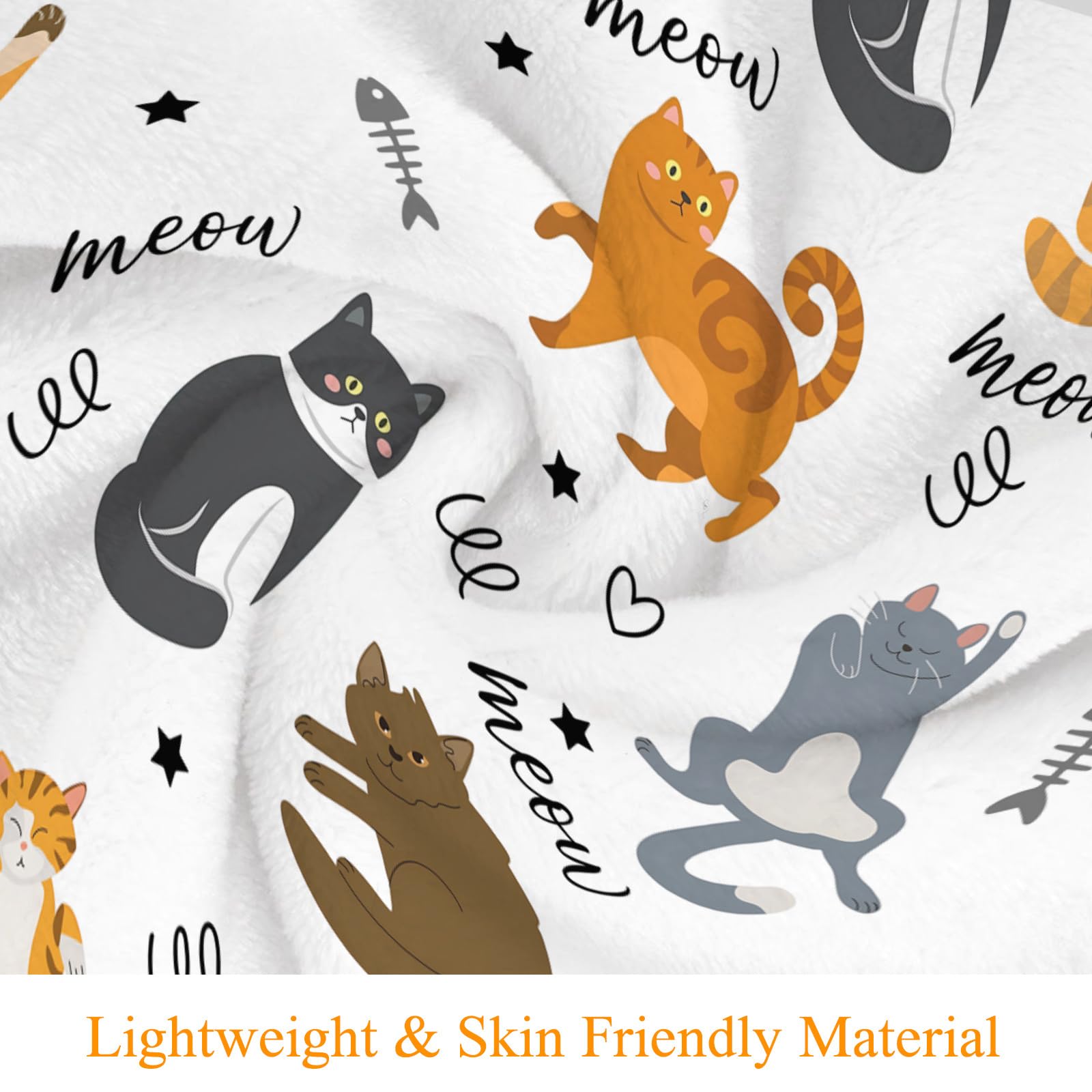 Qucarder Cute Cat Throw Blanket Animals Pet Pattern Blanket Gift for Girl Boy Kids Cat Lovers Soft Cozy Flannel Blanket for Living Rooms Bedroom Couch Sofa Home Decor 50x60 Inch - Image 4