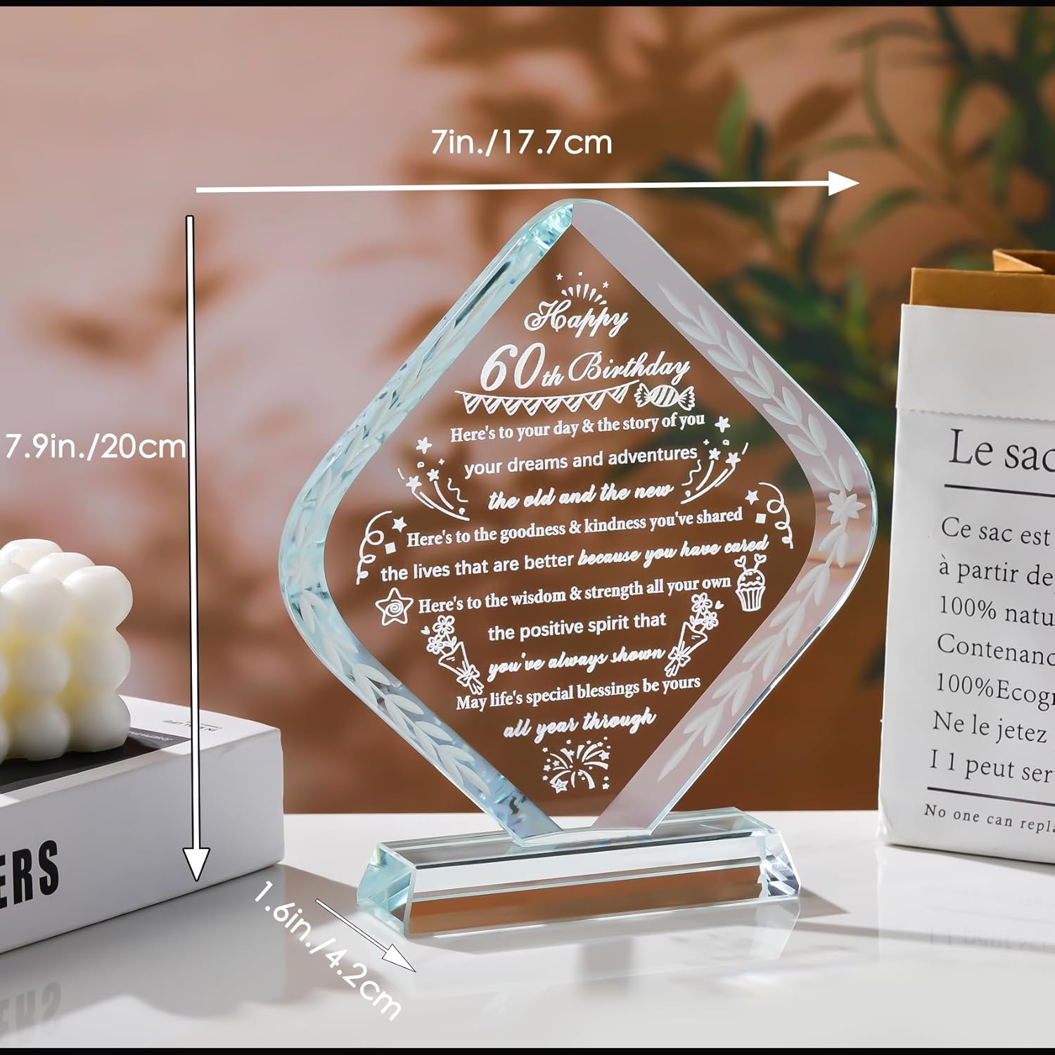 YWHL 60th Birthday Gifts for Men Women Crystal 60th Bday Decorations Best 60 Year Old Birthday Gift Ideas for Mom Grandma Wife Dad Born in 1965 - Image 3