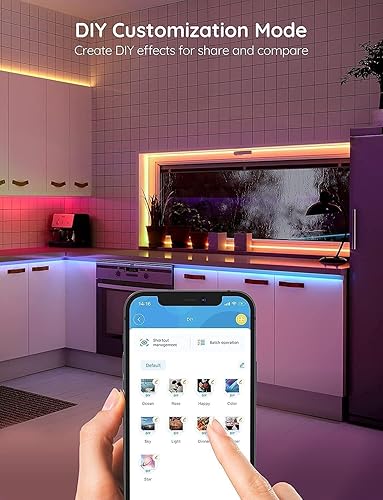 Vista 2 de Tira de luces LED WiFi inteligente funciona con Alexa, Google Home; 16.4 pies, 32.8 pies; 5050 LED, 16 millones de colores, aplicación de teléfono