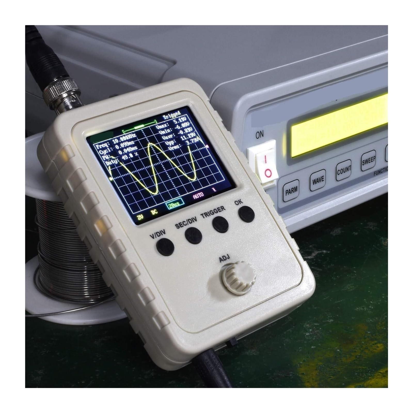 Kit oscilloscope numérique bande passante 0-200KHz et taux d'échantillonnage 1M avec alimentation et sonde câble BNC-Clip
