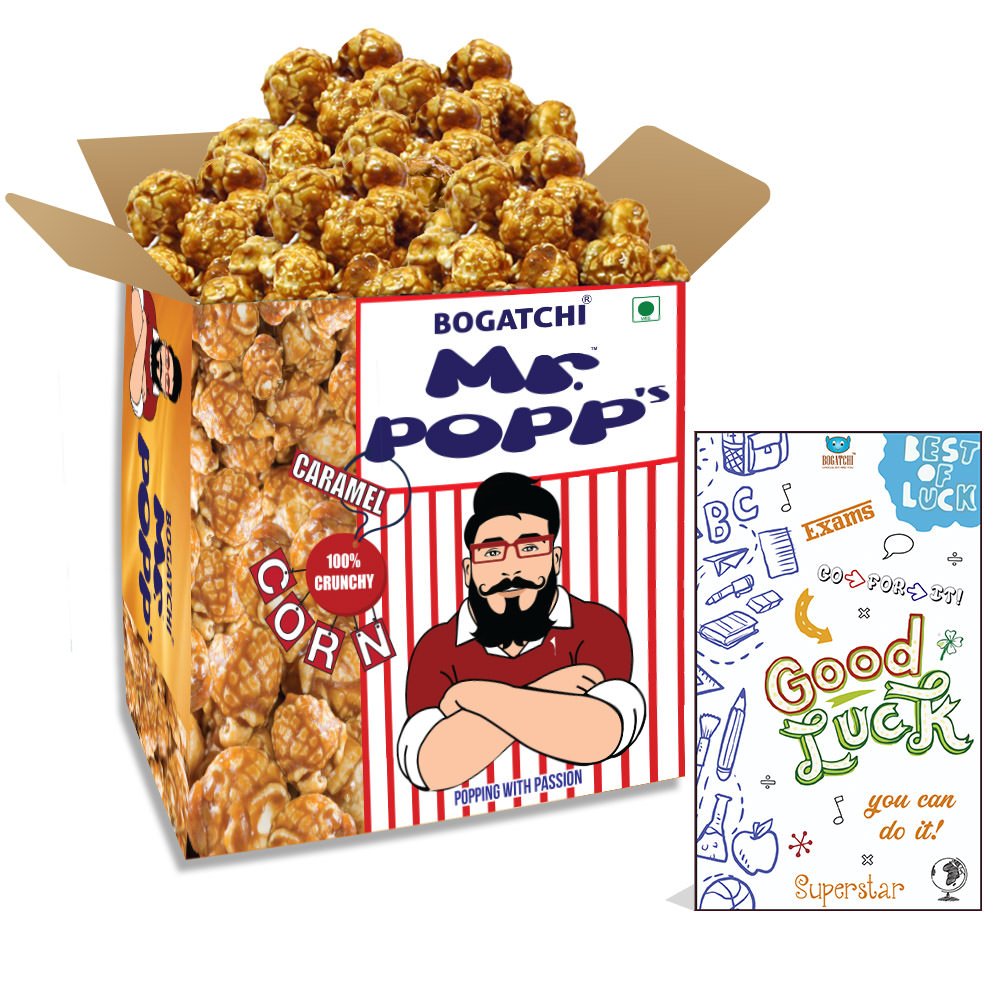 BOGATCHI Mr.POPP's Caramel Popcorn, 100% Crunchy HandCrafted Gourmet Popcorn Snacks | NO Microwave needed | Best Movie / TV Time Snack, Best Exam Time Gift for Office, 375g + FREE Exam Time Greeting Card-image-37