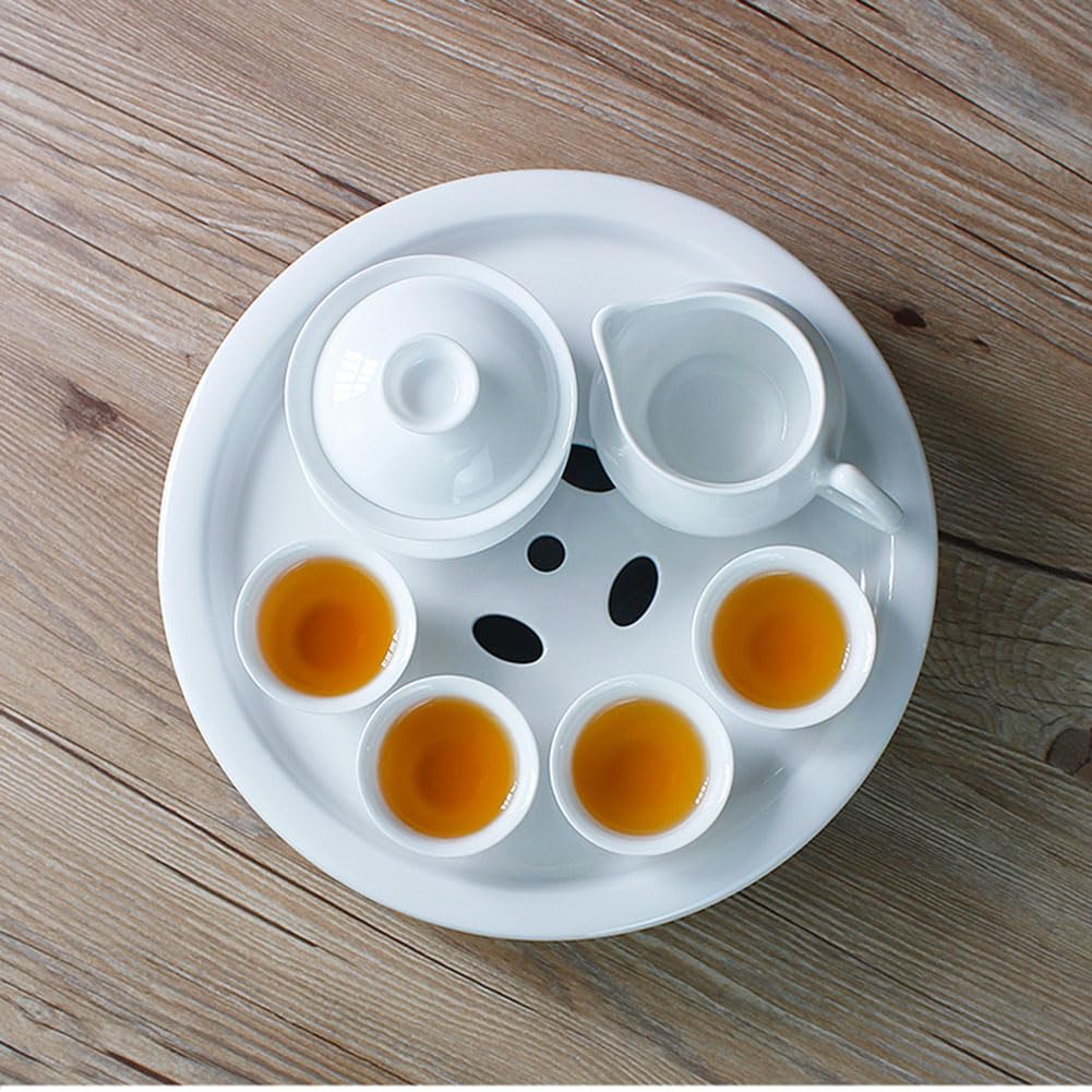 Porcelain Tea Tray, Double-Layer Ceramic Tray Circular for Tea Coffee Serving Table (10 inch White), 25.4 cm - Image 2