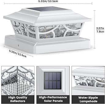 Siedinlar Solar Post Cap Lights Outdoor, 2 Modes Solar Powered Waterproof Fence Deck Light for 4x4 5x5 6x6 Posts Garden Patio Decoration Warm White & Cool White, Dynamic Lighting White (2 Pack) [Energy Class A]