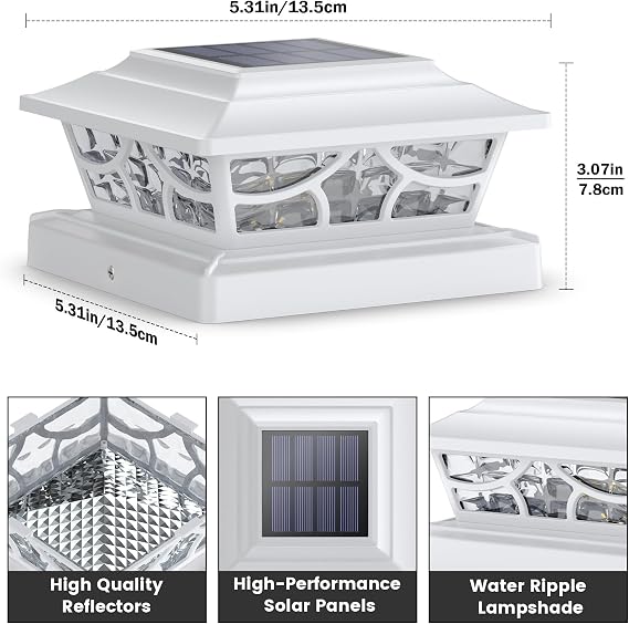 Siedinlar Solar Post Cap Lights Outdoor, 2 Modes Solar Powered Waterproof Fence Deck Light for 4x4 5x5 6x6 Posts Garden Patio Decoration Warm White & Cool White, Dynamic Lighting White (2 Pack) [Energy Class A]