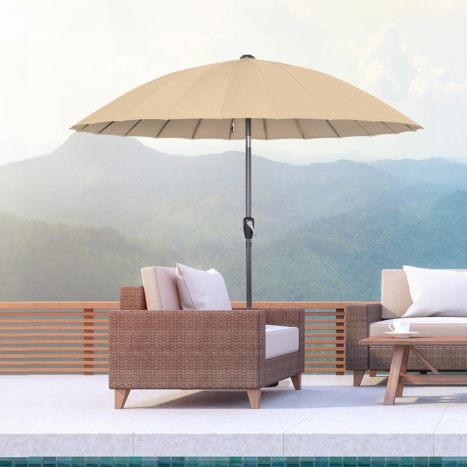 Angel Living 250cm Sonnenschirm Sonnenschutz neigbar Rostfrei aus Stahl und Polyester (Beige)