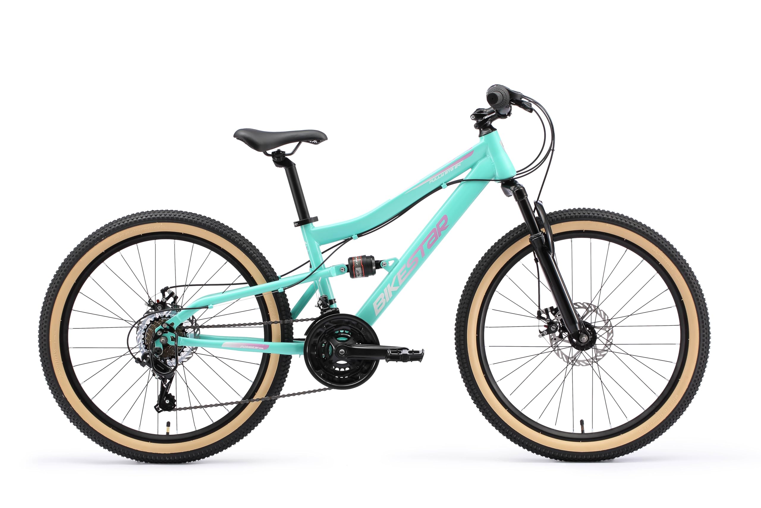 BIKESTAR Kinder Fahrrad Fully Mountainbike 21 Gang Shimano, Scheibenbremse ab 8 Jahre | 24 Zoll Kinderrad MTB | RISIKOFREI TESTEN