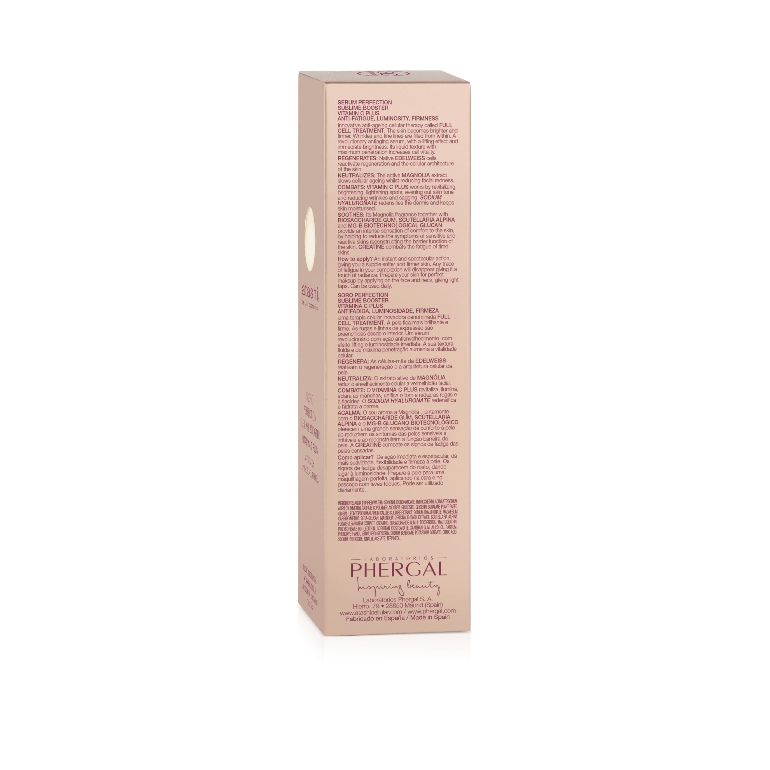Atashi Firmeza y Luminosidad | Suero Perfection Sublime Booster | Revitaliza, Ilumina, Regenera, Antiarrugas y Lifting Inmediato | Con Ácido Hialurónico y Vitamina C | Apto Piel Sensible | 30 ml