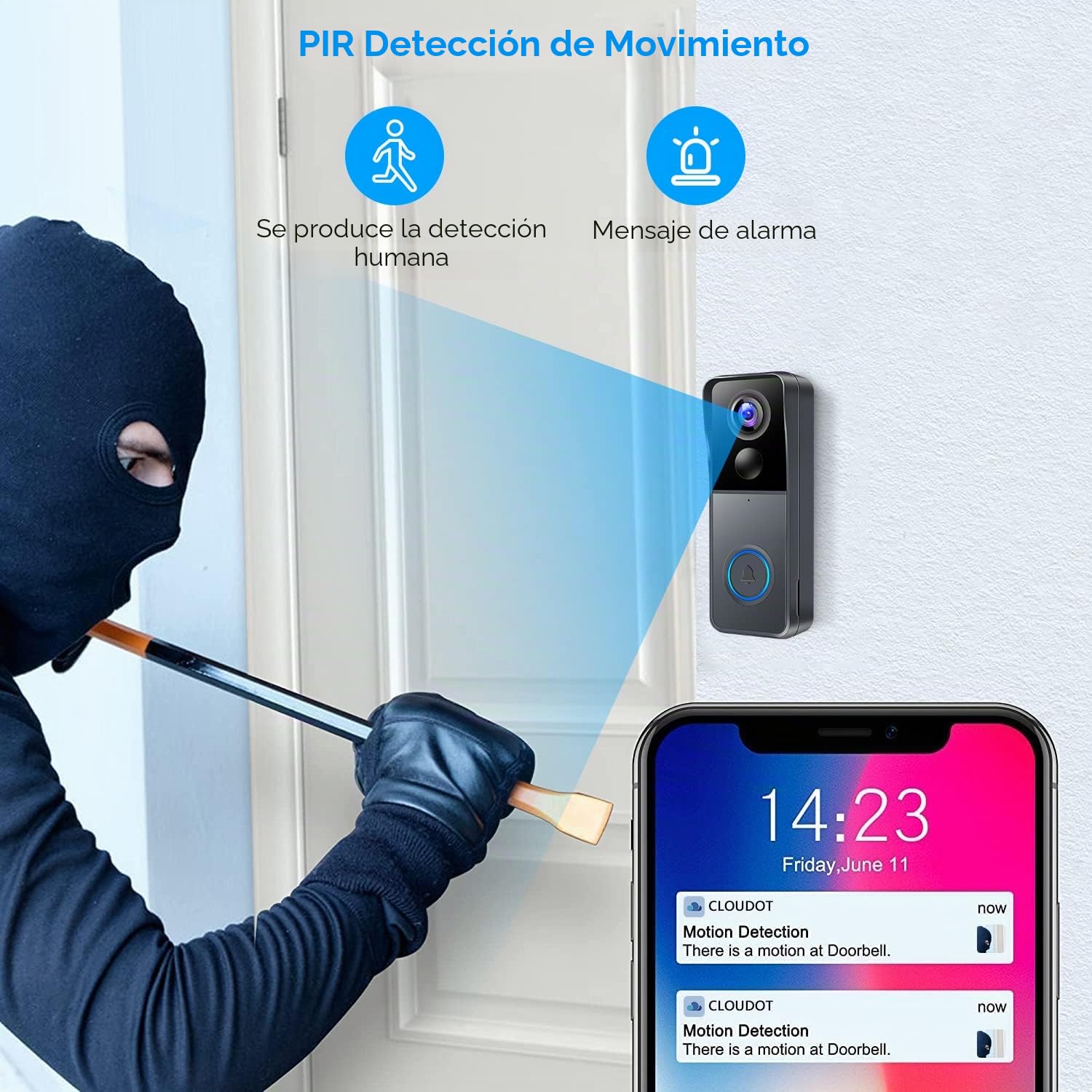 [Actualizado] Timbre de video Cámara de puerta inalámbrica Timbre de puerta 1080P, IP66, soporte de tarjeta SD y almacenamiento en la nube