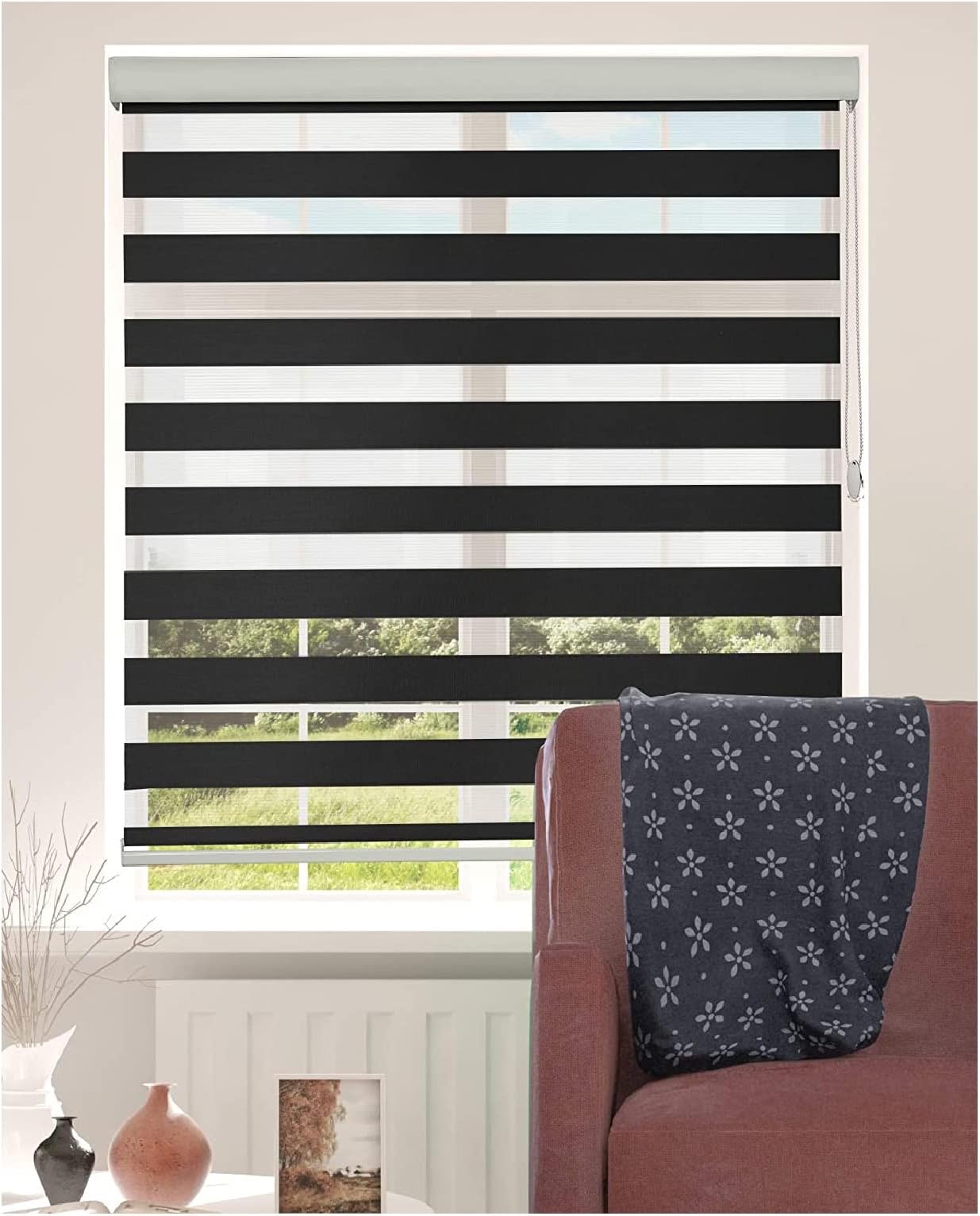 STRMAX Day Night Blind Zebra Roller Blinds Blackout Window Curtain for Bedroom Door Windows Aluminium Cassette Translucent Vision Curtains ( Color : Black , Size : 106x185cm )
