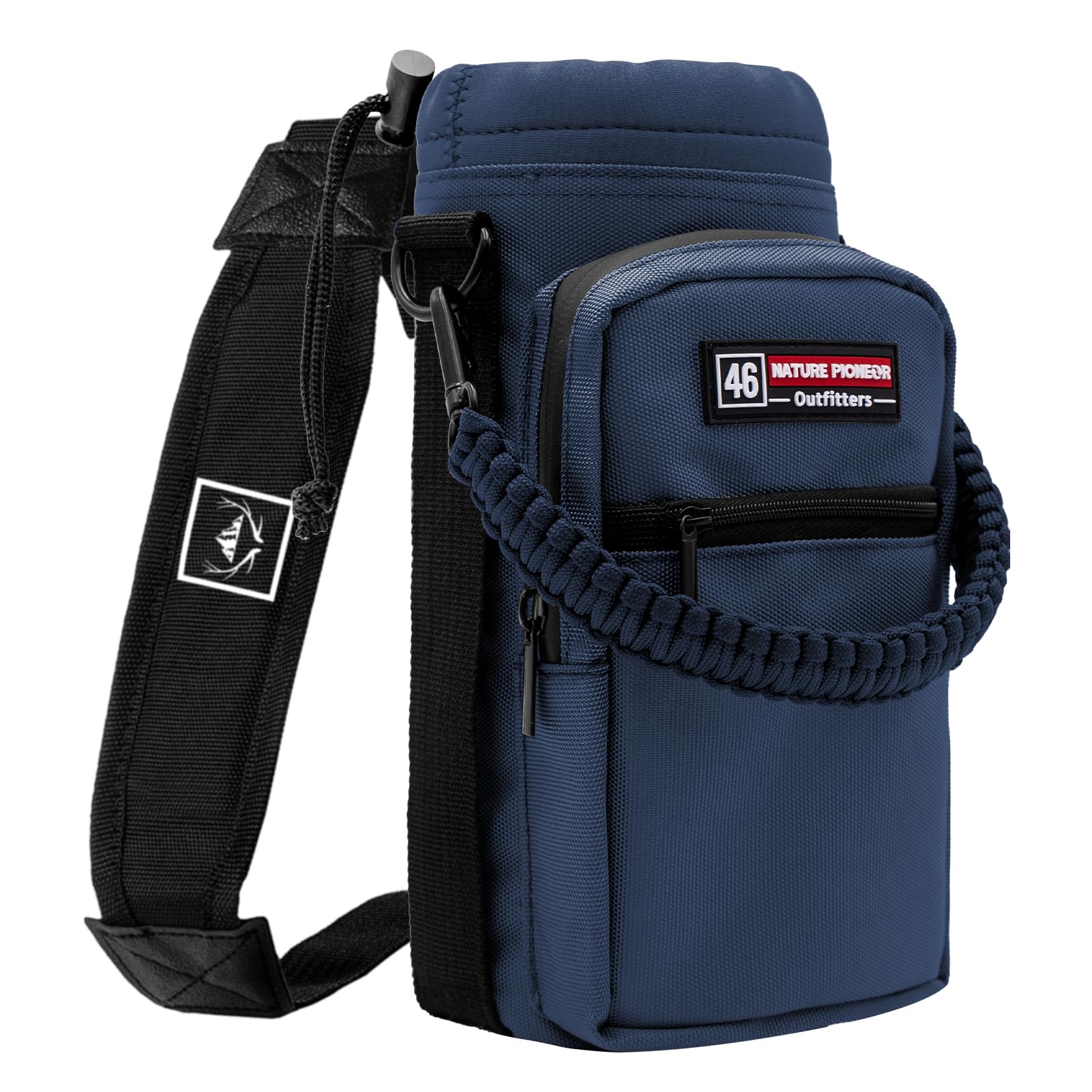 NATURE PIONEOR Water Bottle Carrier with Adjustable Strap - Insulated Sleeve Pouch Water Bottle Holder Bag with Paracord Handle & 2 Storage Pockets for 18/24/25/26/32/36/40/46oz, Hiking, Camping, Gym