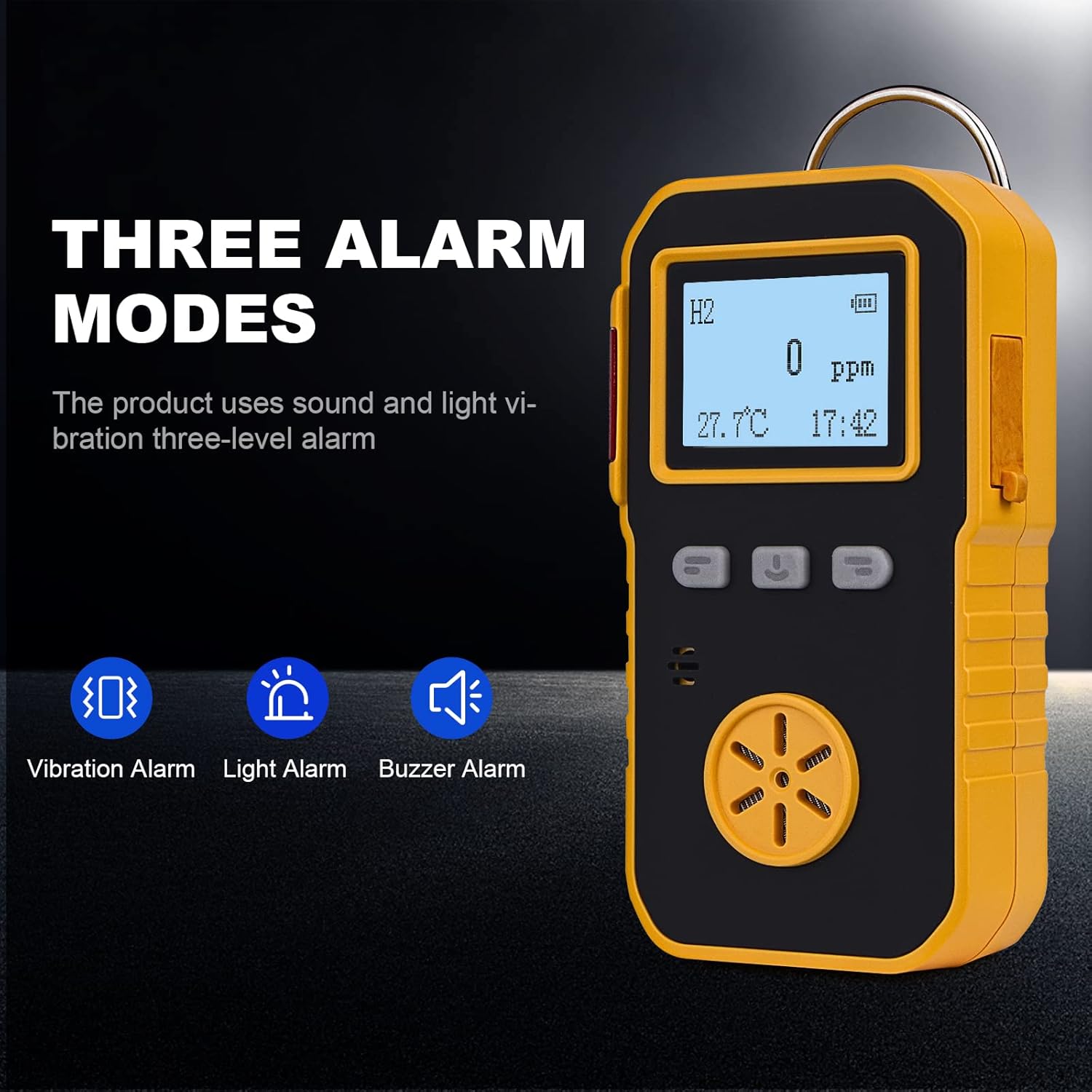 Image showing the three alarm modes: Vibration Alarm, Light Alarm, and Buzzer Alarm