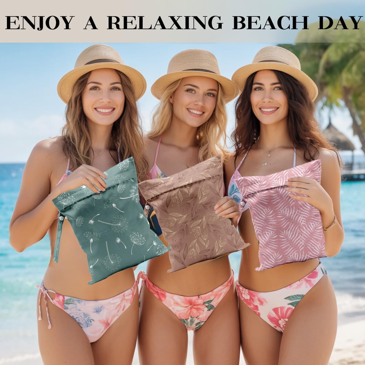 3 PCS Dandelion Travel Laundry Bags, Waterproof Washable Reusable Wet Bag | Wet Dry Bag for Swimsuit Travel Beach Pool Diapers Dirty Yoga Gym Clothes Stroller Toiletries, Wet Bag with Handle 12x10 Inch