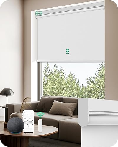 Allesin Persianas enrollables motorizadas con control remoto para ventanas, persianas inteligentes automáticas opacas, persianas eléctricas a pilas