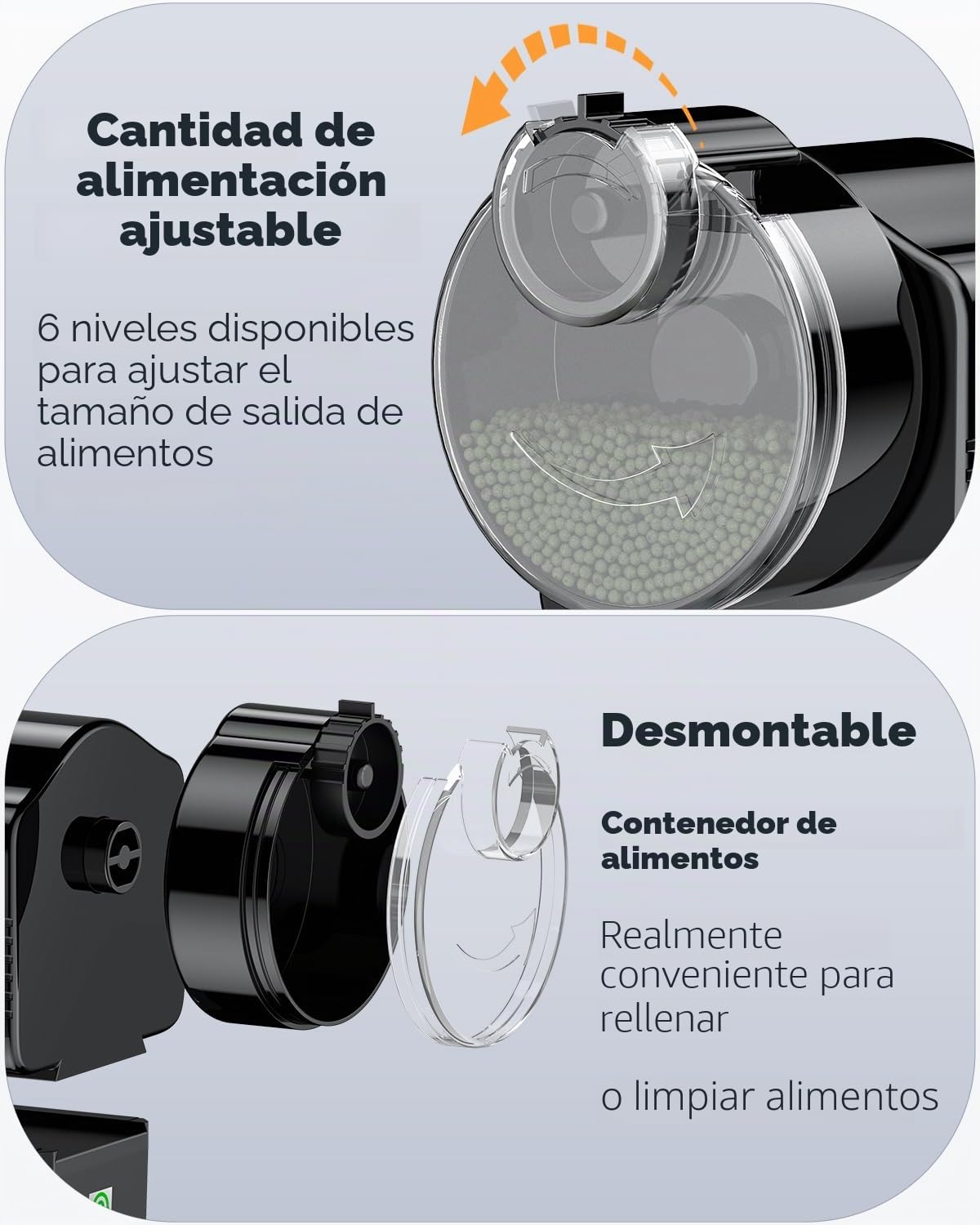 Pawfly Alimentador Automático para Peces de Acuario, 60 ml Dispensador Ajustable de Alimento para Pecera, Temporizador para Vacaciones, para Gránulos Tiras Funciona con Pilas