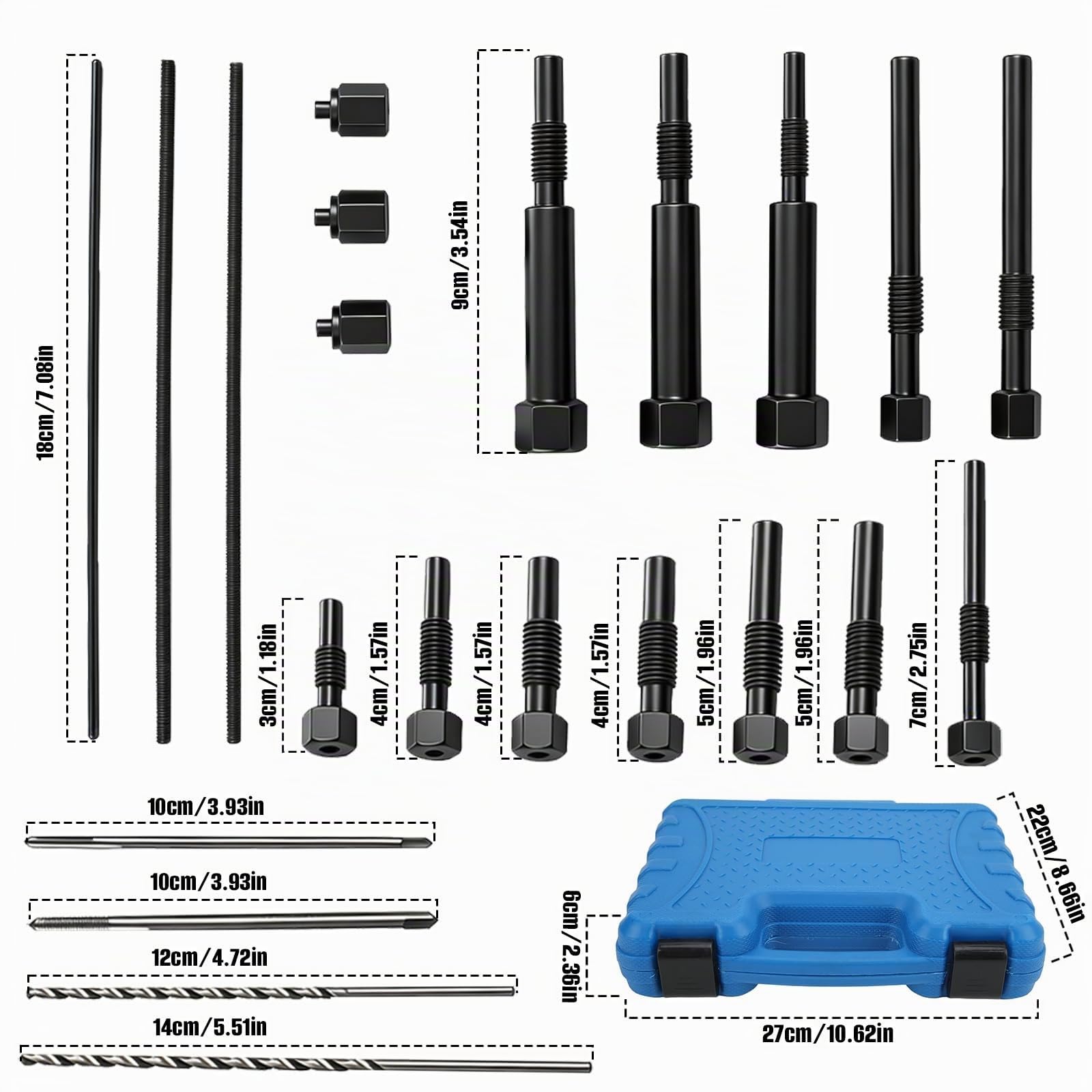 Estrattore Candelette 22 Pezzi, Kit Rimozione M8 M10 M10x1.25 Con Punte E Maschi Filettatori Per Estrarre Elementi Spezzati In Motori Diesel Con Valigetta