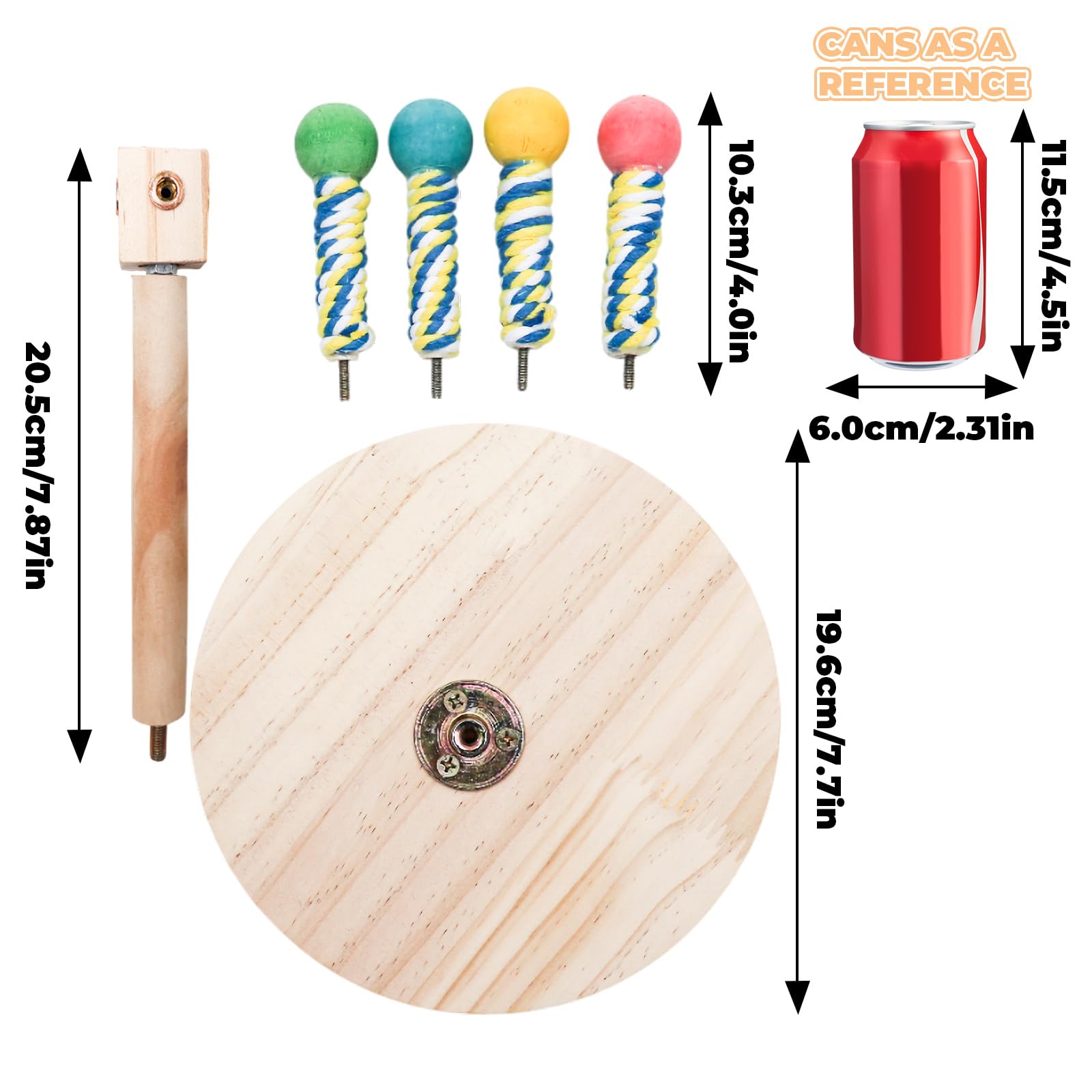 Bird Stand Perch Toy, Interactive Wooden Rotating Parrot Perch with Base, Enrichment Toys for Budgies, Cockatiels, Lovebirds, Canaries, Conures, Finches, Parrotlets, Other Small Birds