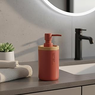 Elegant Terracotta Soap Dispenser - Polyresin and Bamboo Design, Refilla...