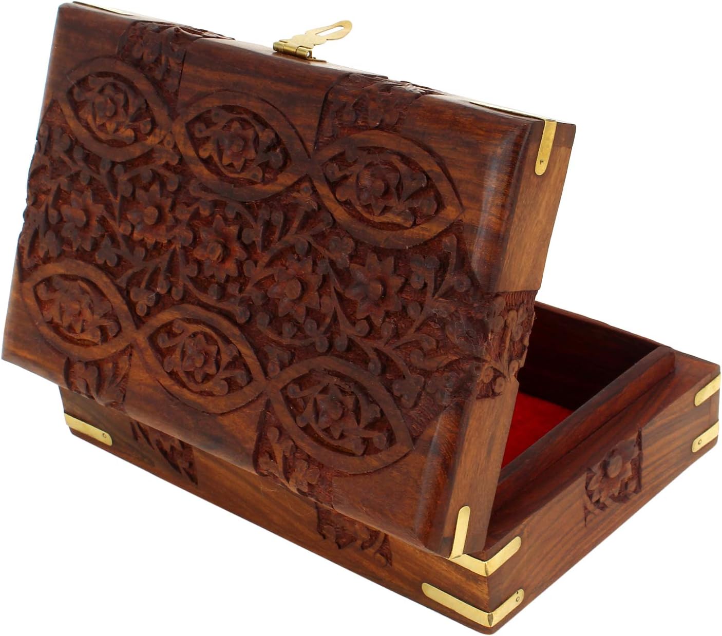 Ajuny Handcarved Treasure Chest Wooden Decorative Jewelry Storage Box Eye Floral Design Multipupose Small Memory Keepsake Box Pretty Gift Box Wood Trinket Boxes - 8X5 Inch - Image 3