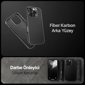 Fiber Carbon Material Back Section for Minesk iPhone 16 Pro Max Strong Shock Absorbing Premium Silicone Case with Metal Lens Frame and Metal Keys, Non-Yellowing and Scratchable (Desert Titanium, 16 Pro Max)
