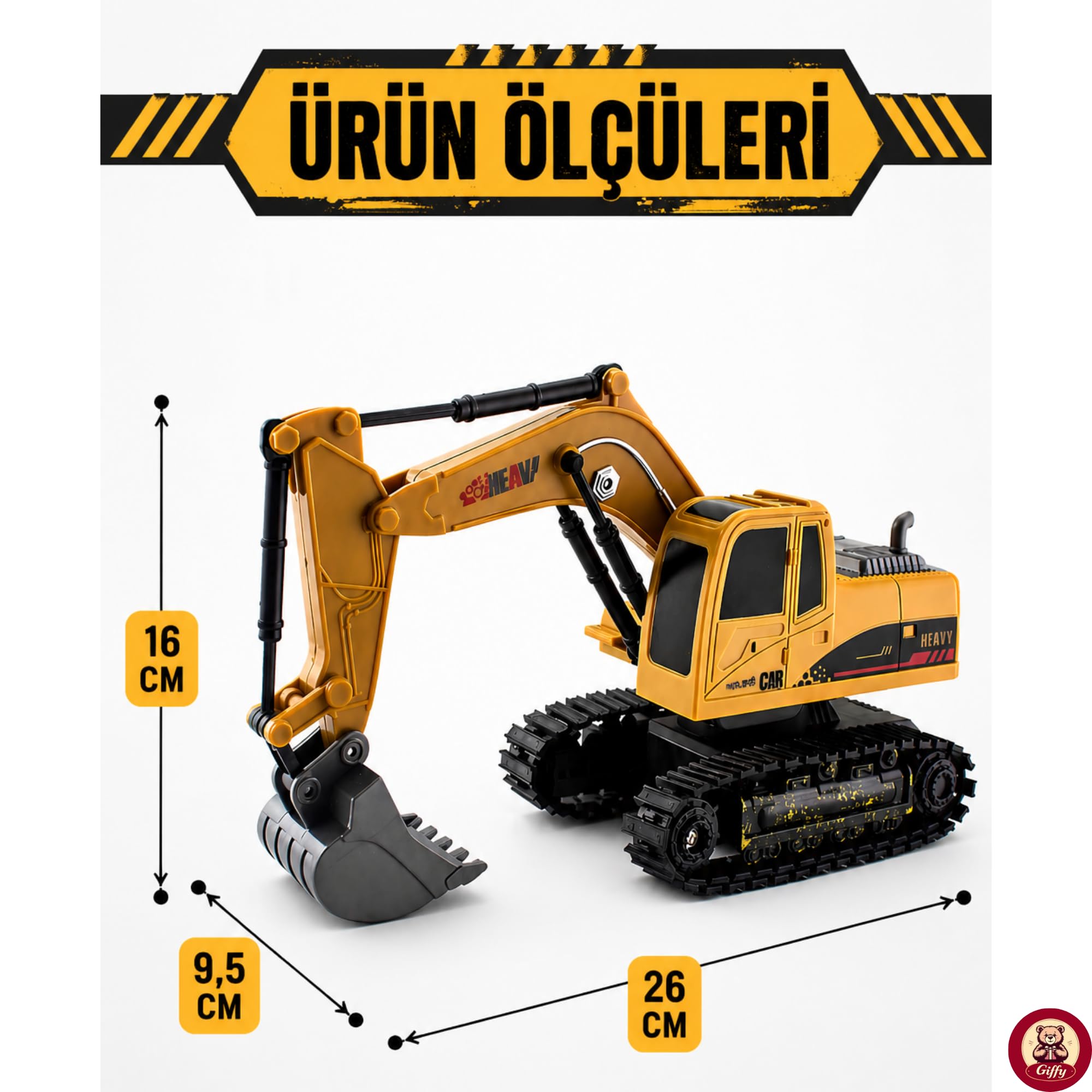 Oyuncak Şarjlı Işıklı Uzaktan Kumandalı Ekskavatör - Kepçesi Hareketli 1:24 Ölçek