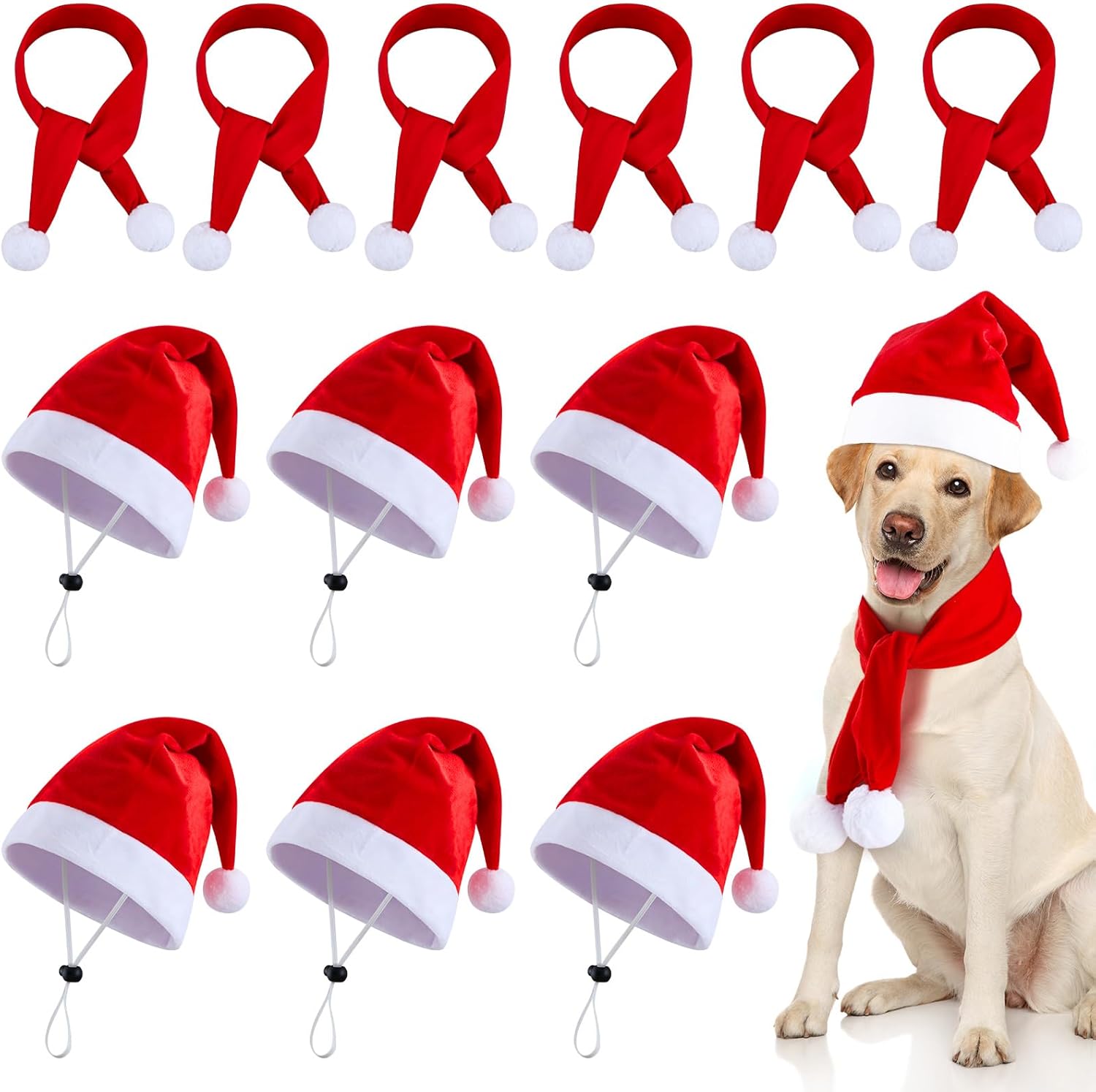Weewooday 12 Pcs Mini Christmas Pet Santa Hat Scarf Set Adult Xmas Small Animal Tiny Santa Hat with Adjustable Chin Strap for Chicken Cat Dog Hamster Guinea Gift(Large,Classic Style)
