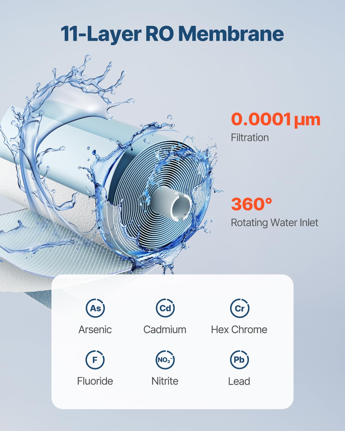 VEVOR System odwróconej osmozy 800 GPD, 11-stopniowy filtr odwróconej osmozy, wkład filtra RO na 24 miesiące, redukuje ołów i chlor, kompatybilny z filtrami wody pod zlewem