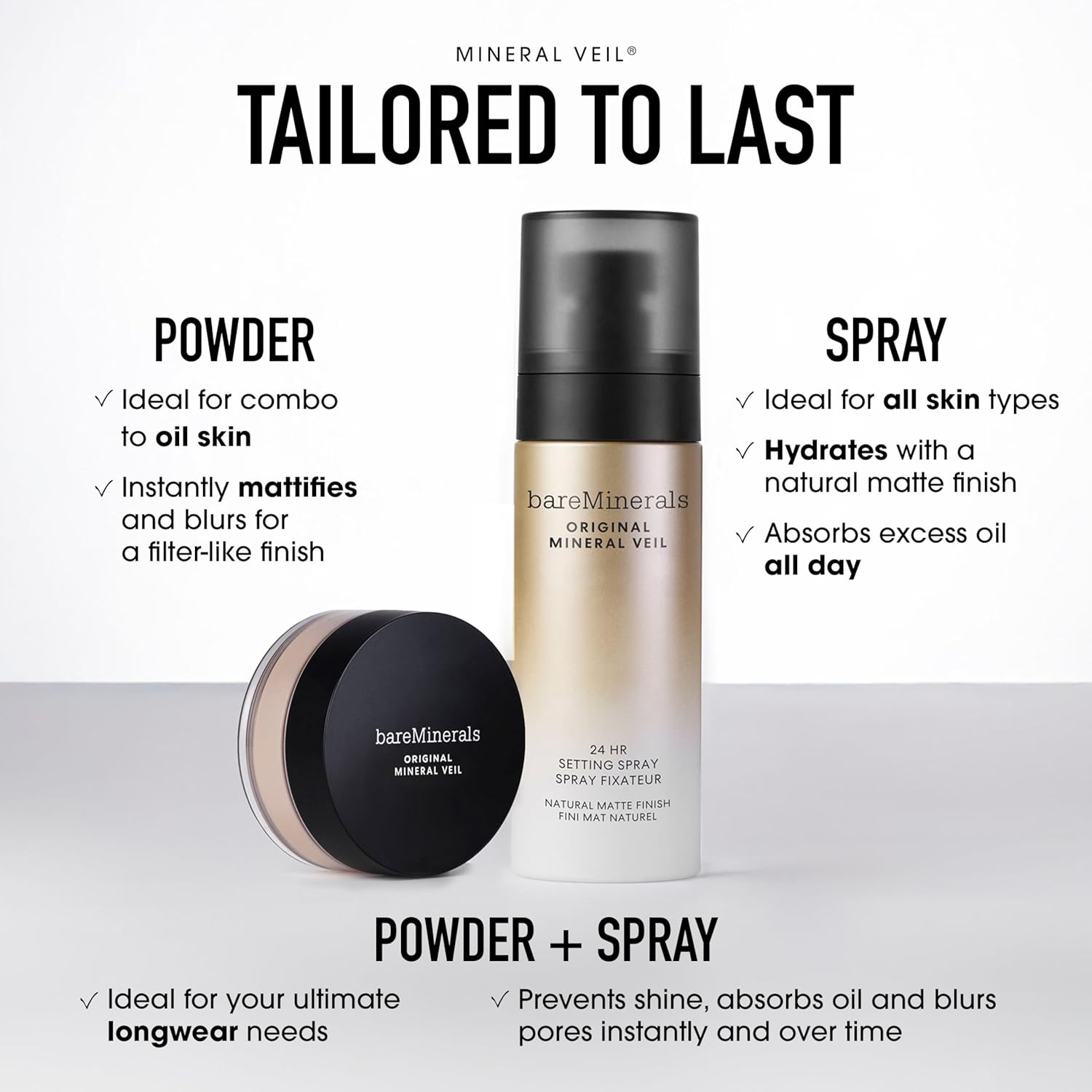 bareMinerals Original Mineral Veil Natural Matte Setting Spray, 24HR Makeup Lock & Oil Control, Alcohol-Free, Sweat & Transfer-Proof, Ultra-Fine Mist for Smooth, Matte Finish - Image 7