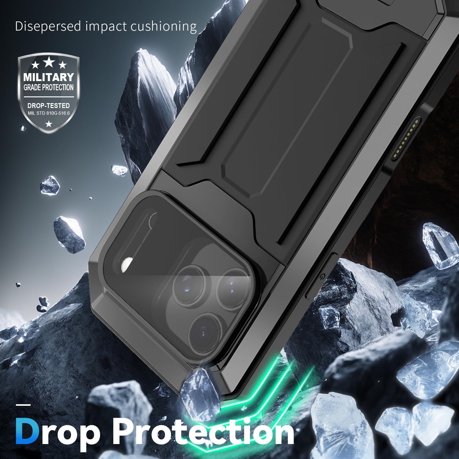 Compatible with iPhone 17 Pro Max Metal Case with Camera Cover Stand Built in Gorilla Glass Full Body Hybrid Military Heavy Duty Armor Silicone Rugged Phone Cover for Man Woman (Black) - Image 7