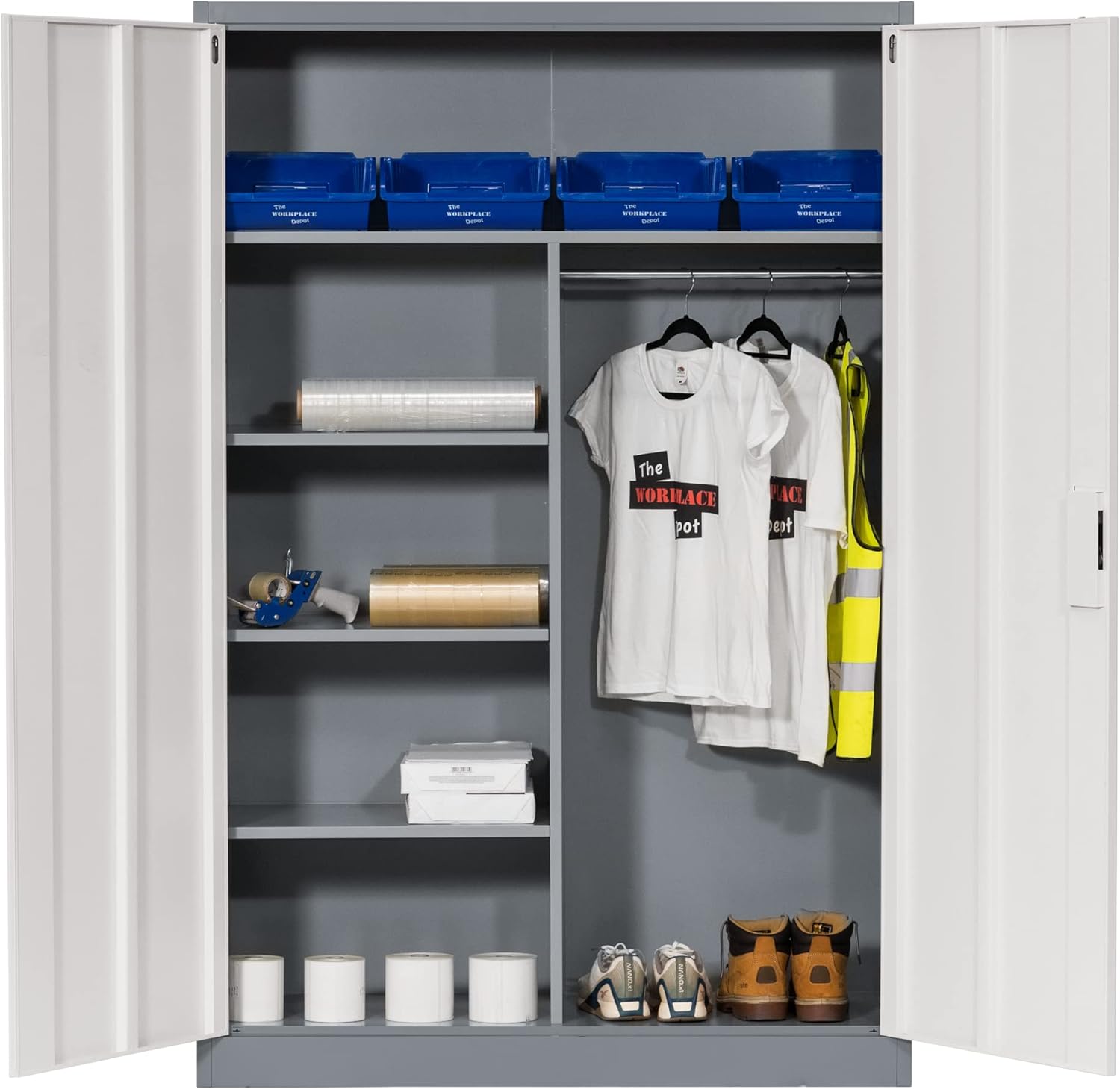 The Workplace Depot Extra Wide Metal Grey, Lockable Cleaning Storage & Broom Cupboard