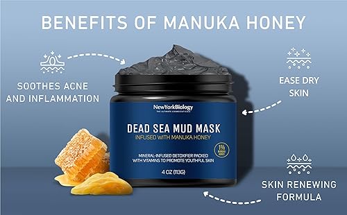 Miniatura 7 de New York Biology - Mascarilla de barro del Mar Muerto para cara y cuerpo con miel de manuka reductor de poros de calidad de spa para acné puntos