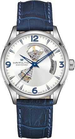 Hamilton Jazzmaster Open Heart Automatic Mens Watch, 42mm Stainless Steel Case, Swiss Made, Silver Dial Analog Wrist Watch, 50m Waterproof, Sapphire Crystal, 3-Hand Movement, Cow Leather Strap